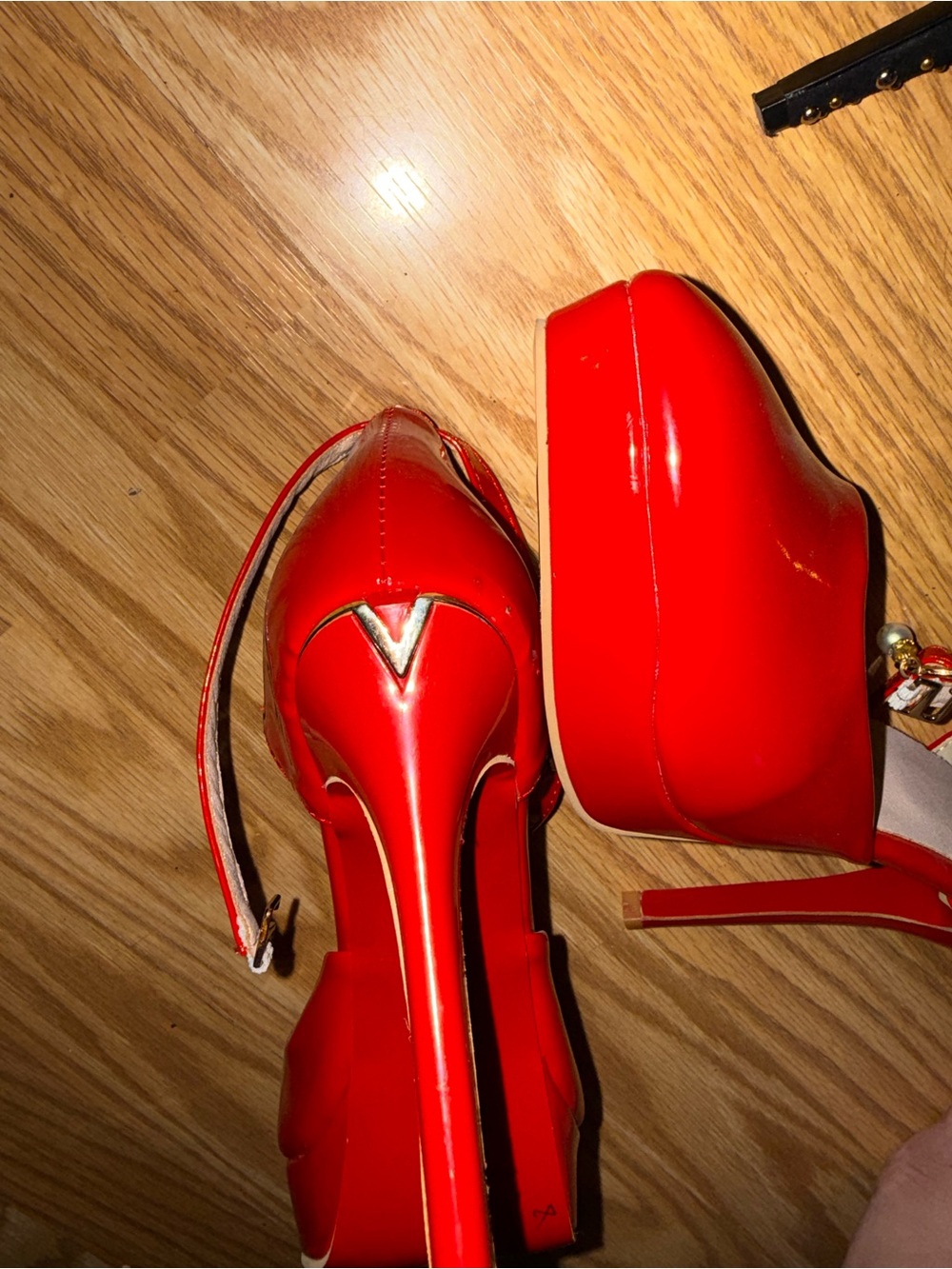 Women's Red Patent Platform Stiletto Sandals with Ankle Strap